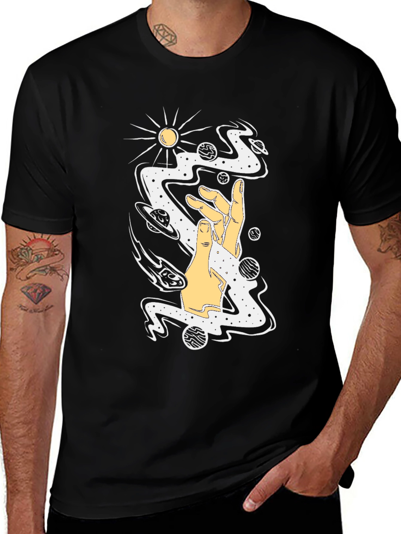Variant 4 of Cosmic Hand T-Shirt - Galaxy Design