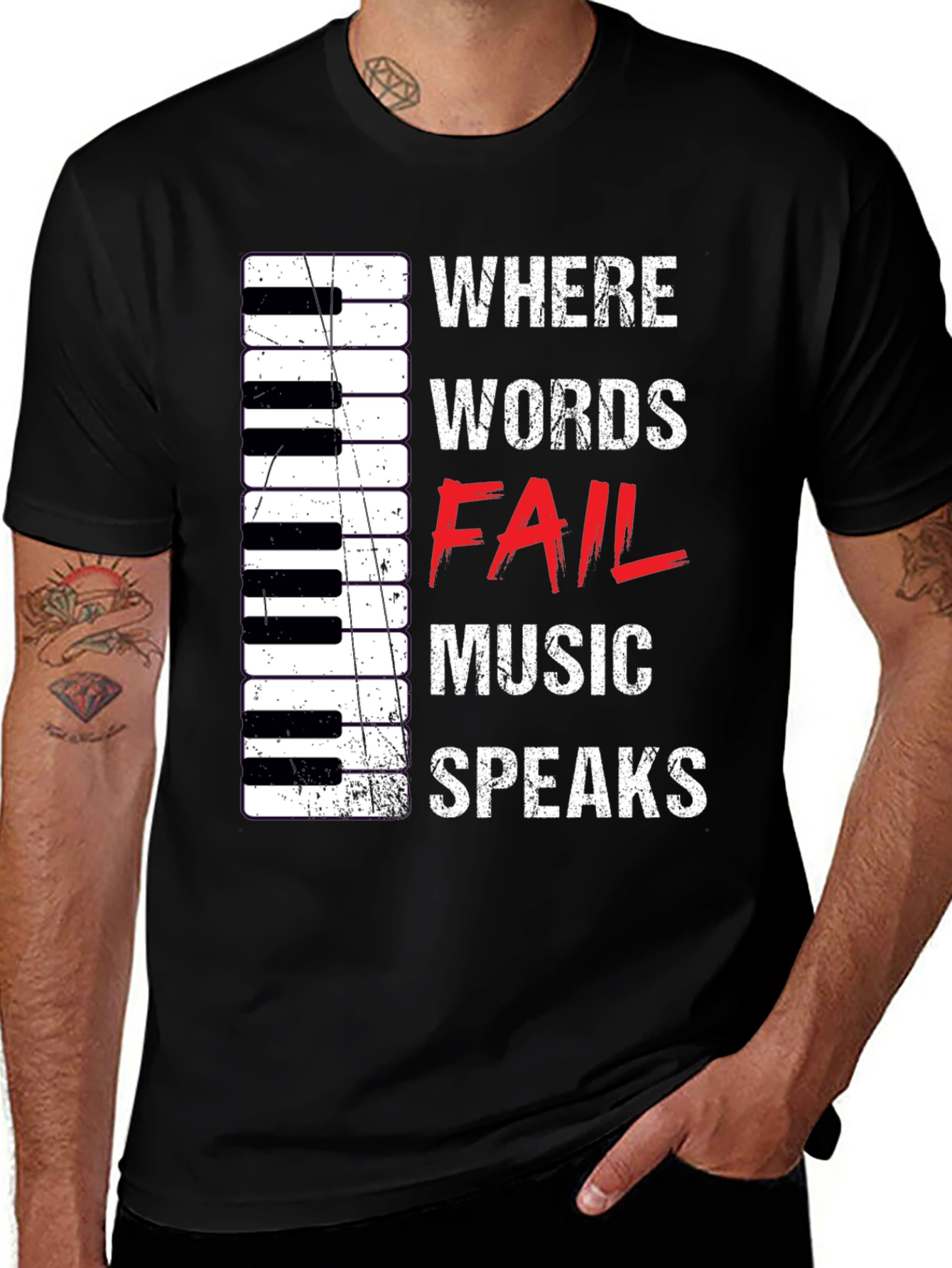 Variant 12 of Music Speaks T-Shirt - Piano Keys & Inspirational Design