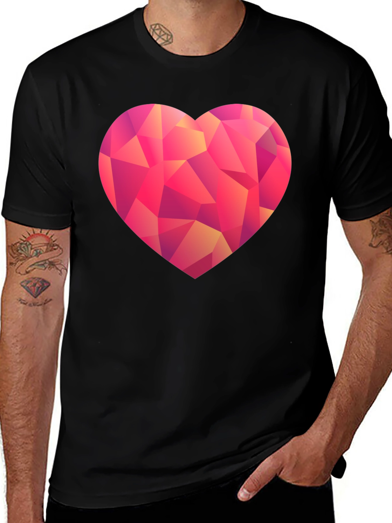 Black Geometric Heart Graphic T-Shirt - Black main image