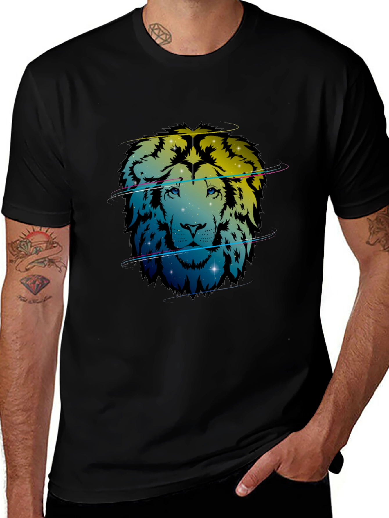 Variant 2 of Cosmic Lion Graphic T-Shirt - Black