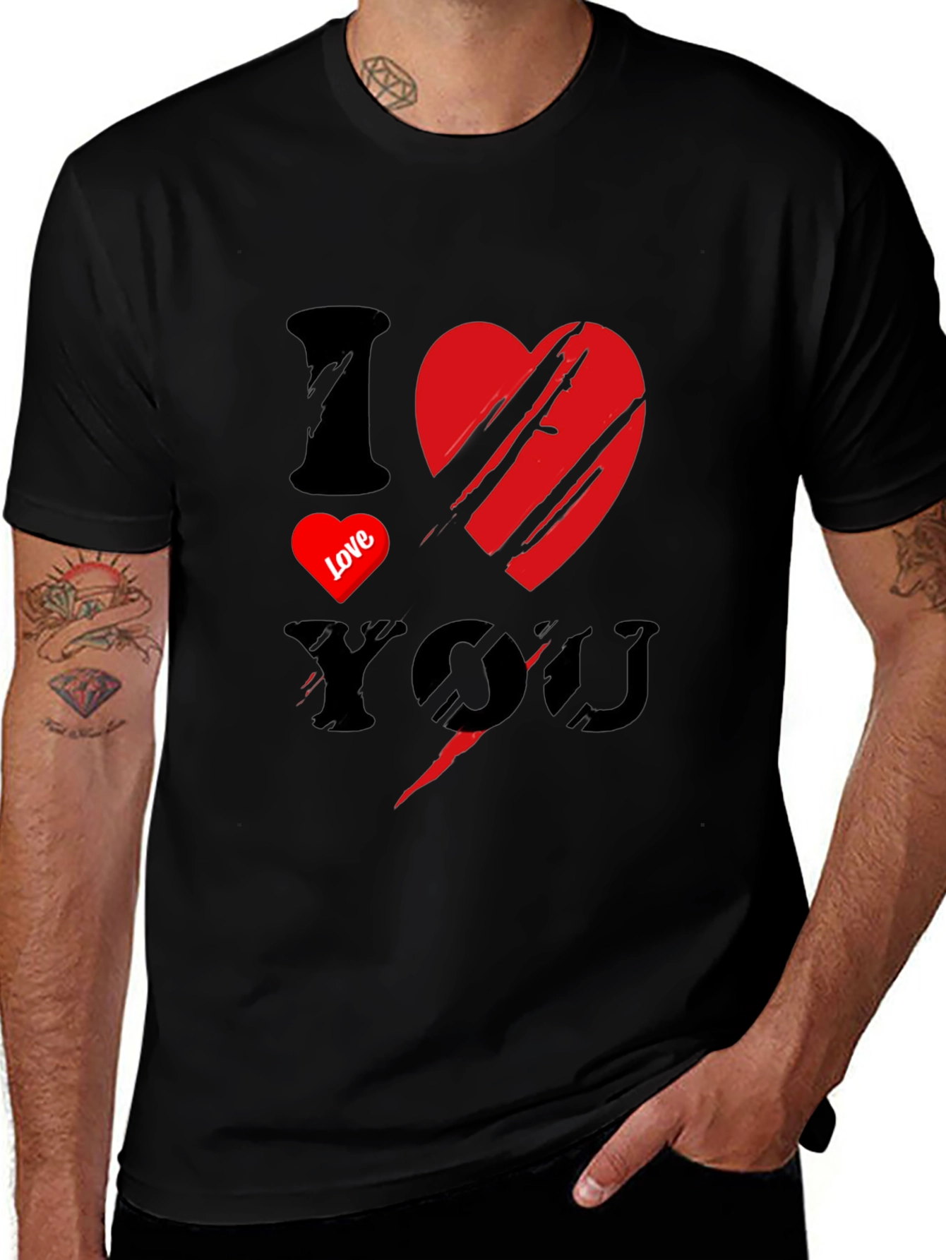 Black I Love You Graphic Print Men's Black T-Shirt main image