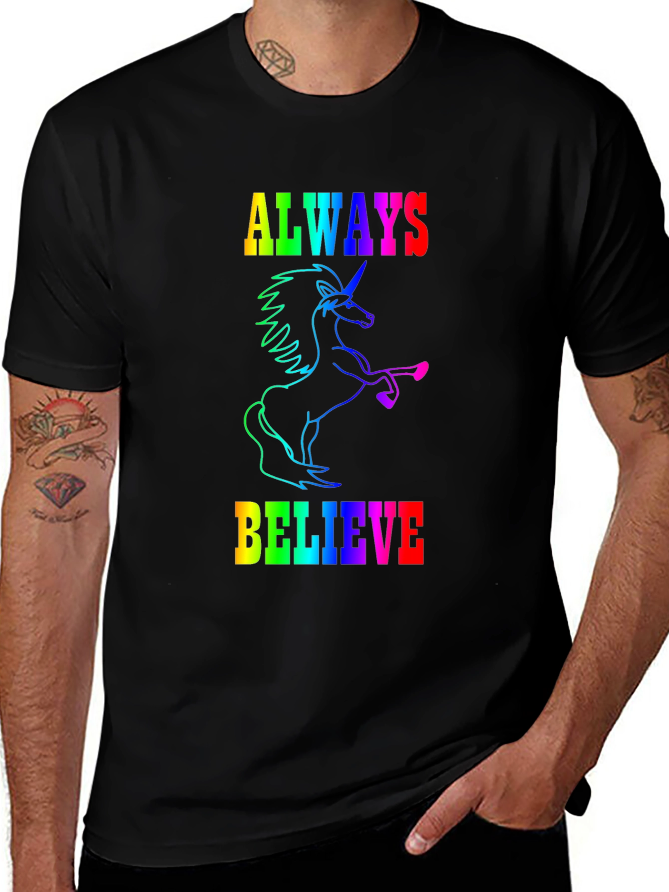 Variant 19 of Always Believe Unicorn Graphic Tee - Black Cotton Blend