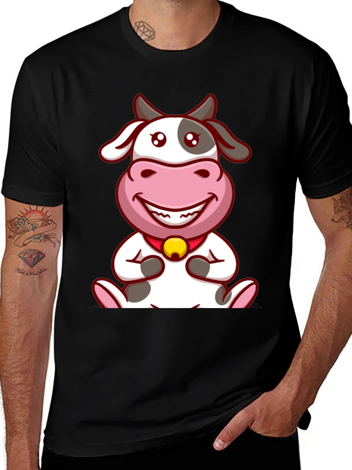 Variant 12 of Cute Cow Cartoon Black T-Shirt