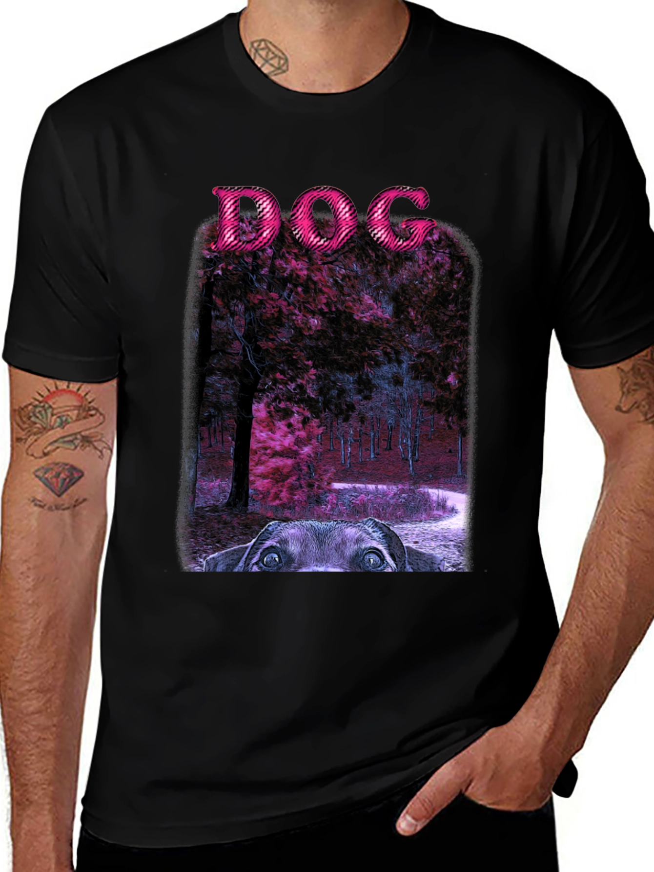 Variant 14 of Dog Lover's Tee: Forest Peek-a-Boo Pup