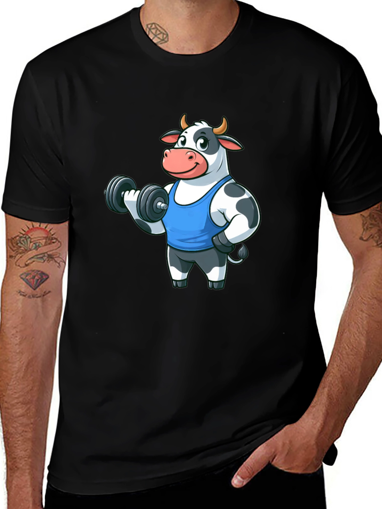 Variant 11 of Funny Cow Lifting Weights Graphic T-Shirt