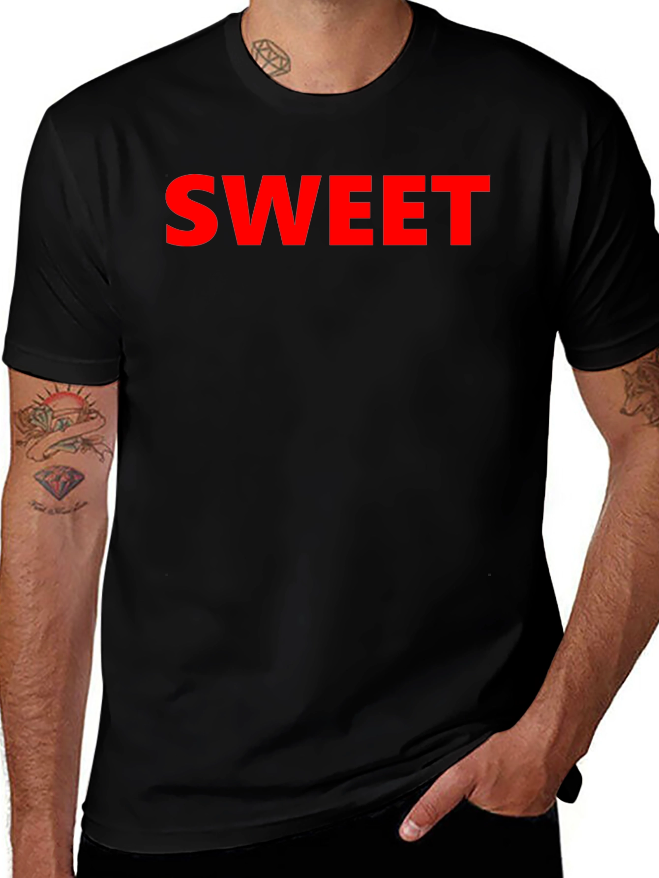 Variant 15 of Sweet Red Text Graphic Black T-Shirt