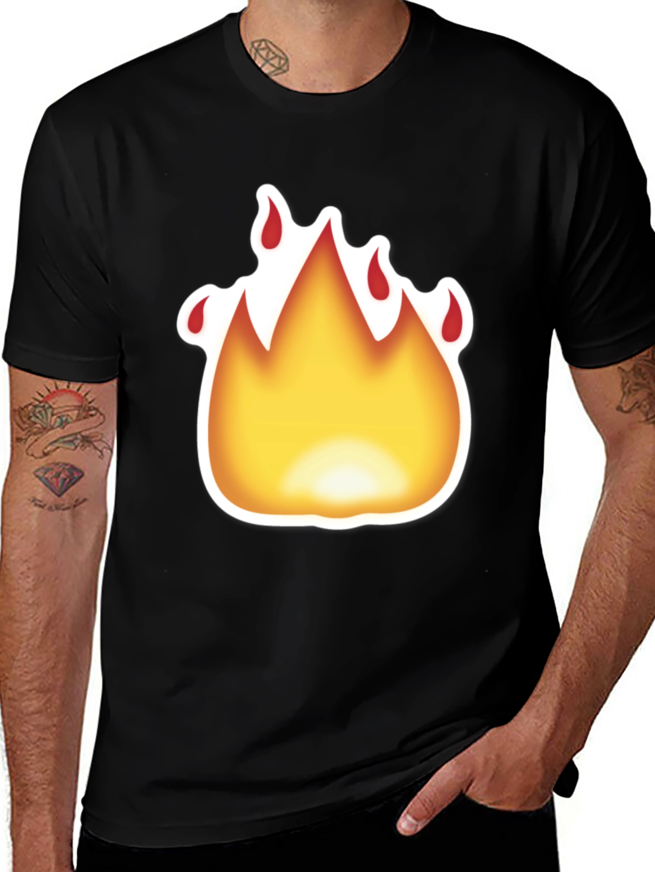 Variant 25 of Fiery Emoji Graphic Tee - Black Cotton T-Shirt
