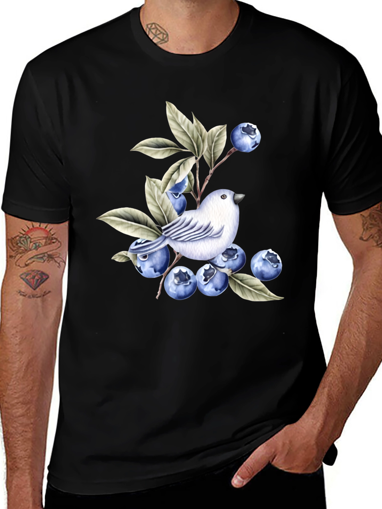 Variant 29 of Bluebird & Blueberry Graphic Tee - Stylish Nature Design