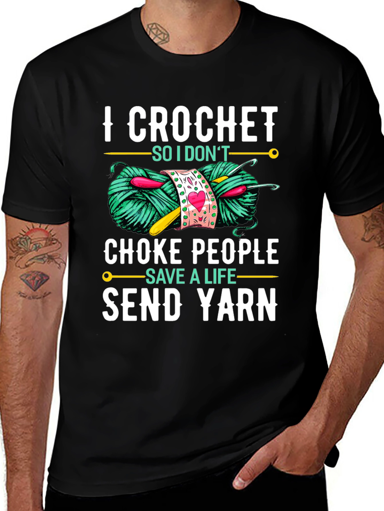 Black Crochet Yarn Lover T-Shirt: "I Crochet So I Don't Choke People" main image