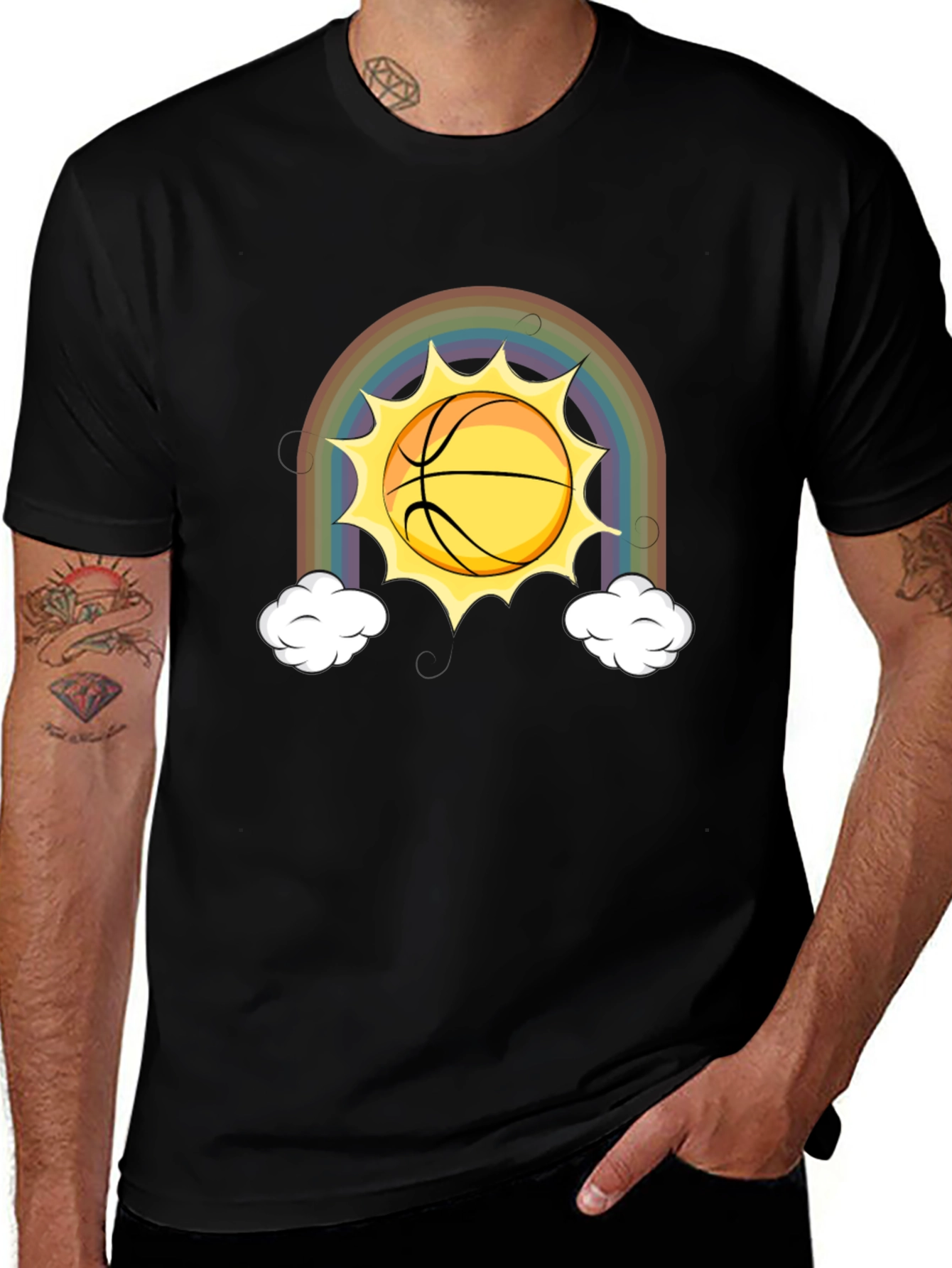 Variant 12 of Rainbow Basketball Sun Graphic Tee