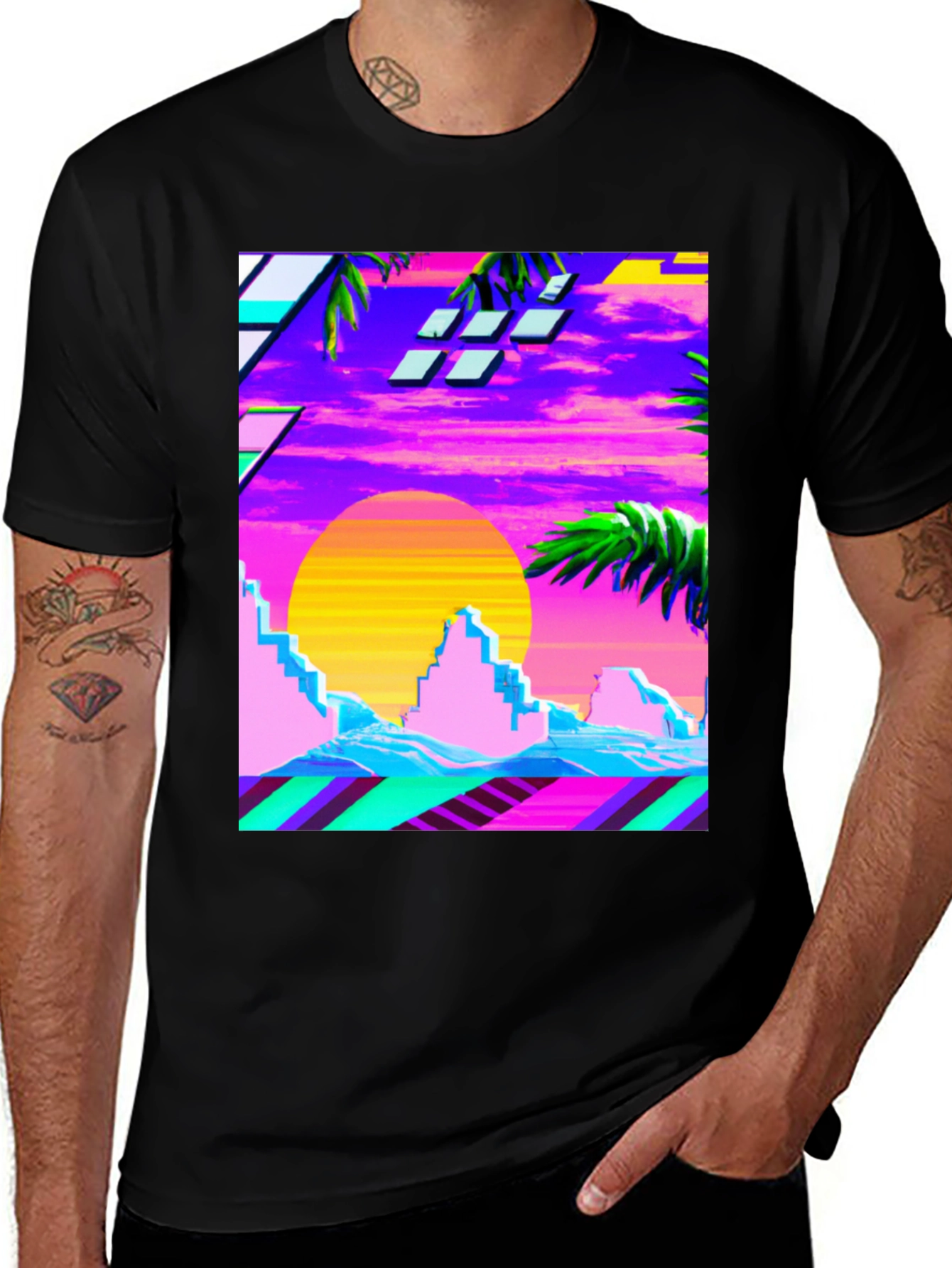 Vaporwave Sunset Graphic Tee - Retro Style