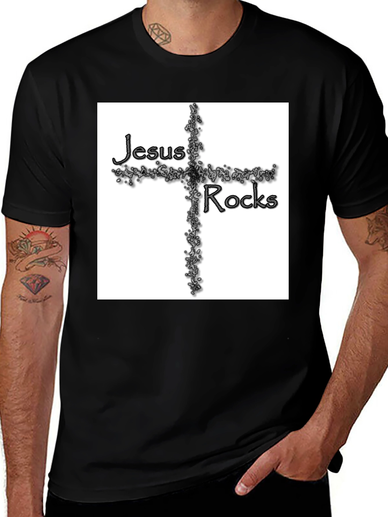 Jesus Rocks Black T-Shirt - Christian Faith Apparel