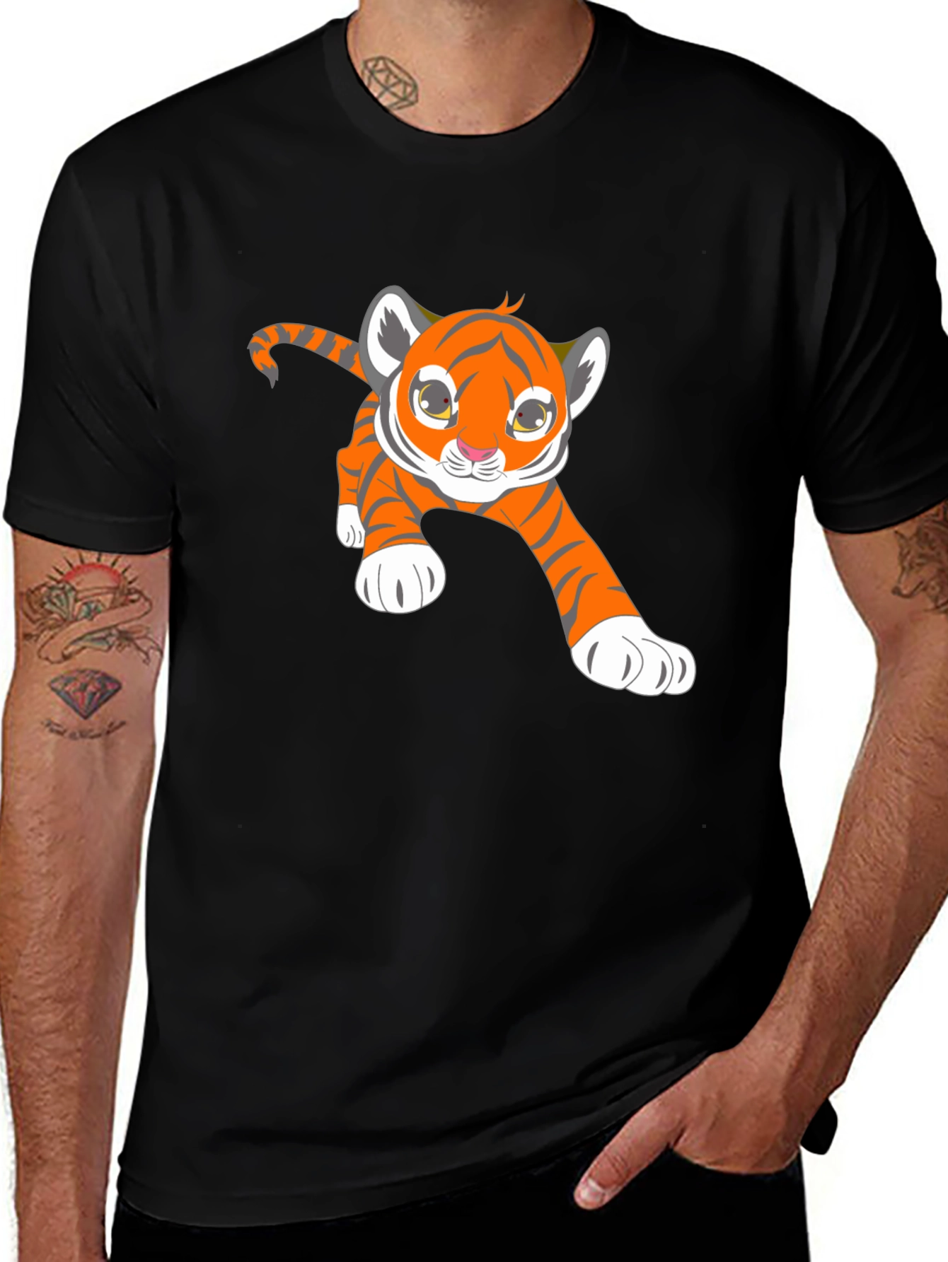 Variant 29 of Cute Tiger Cub Graphic Black T-Shirt