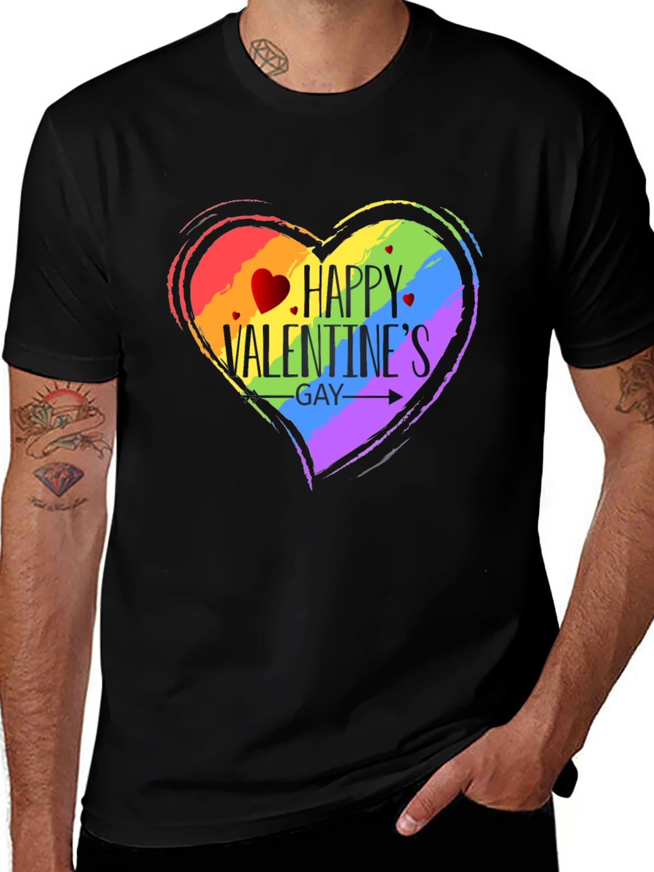 Happy Valentine's Gay Pride T-Shirt - Black