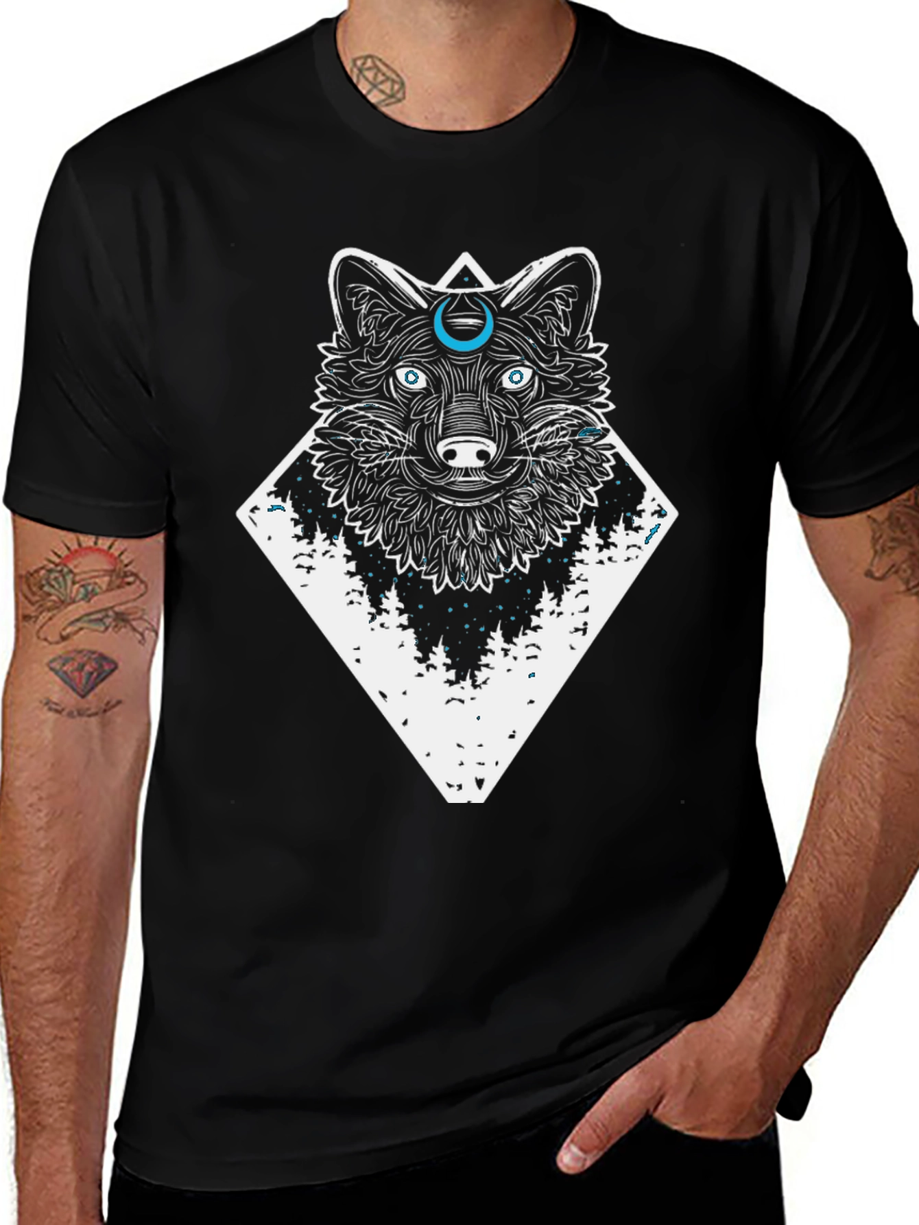 Variant 26 of Wolf & Moon Graphic Tee - Black Cotton T-Shirt