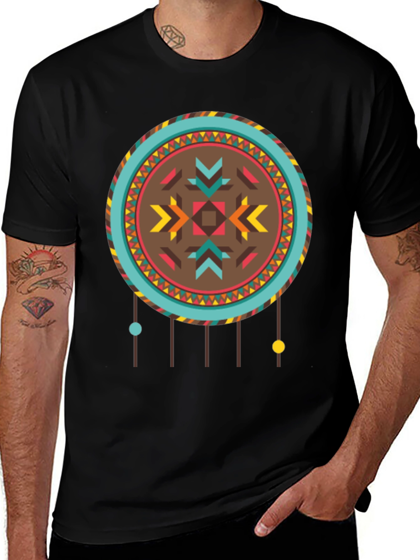 Variant 19 of Aztec Dreamcatcher Graphic Tee - Men's Black T-Shirt