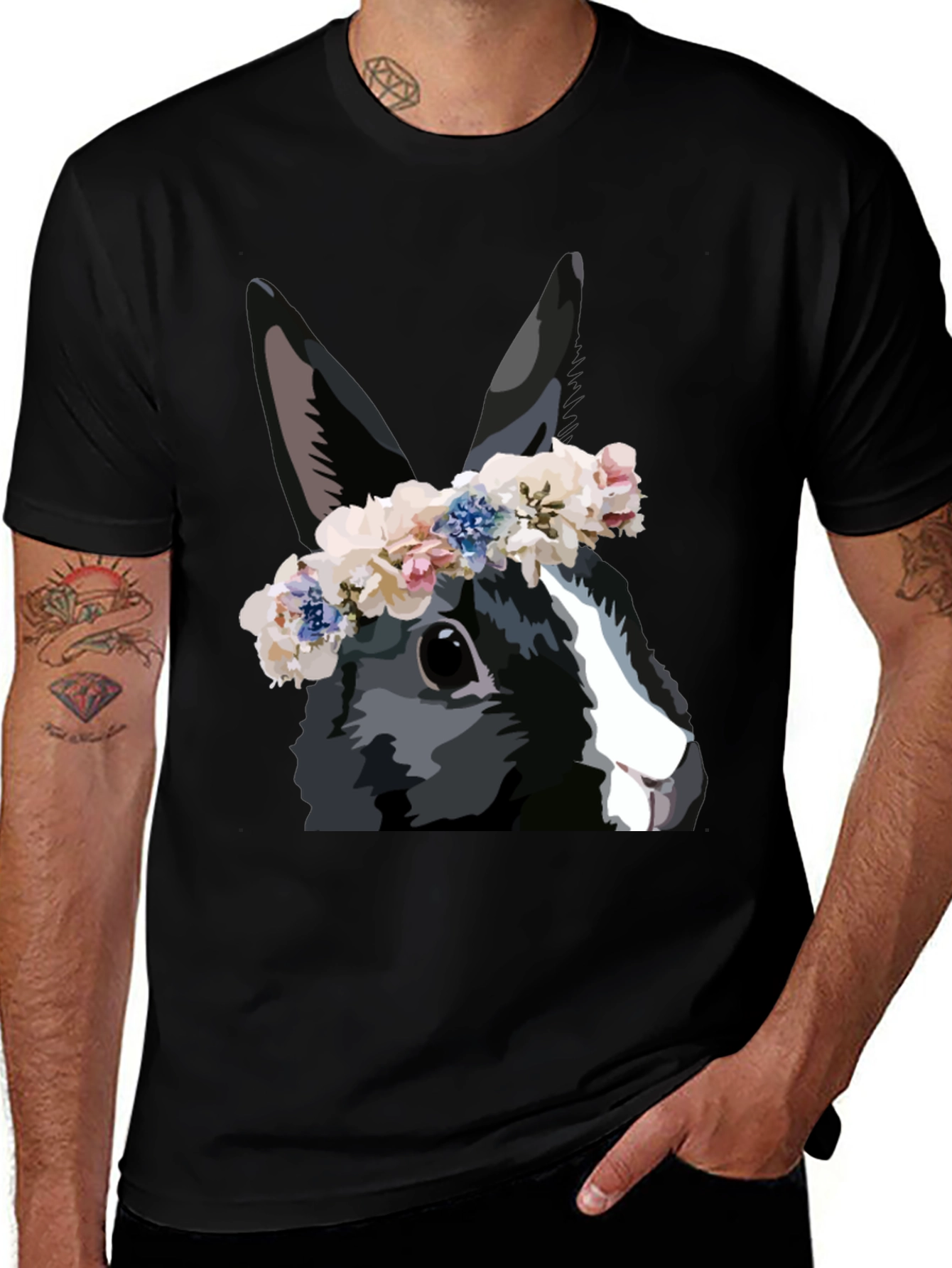 Variant 22 of Rabbit with Flower Crown T-Shirt - Soft Black Cotton Tee