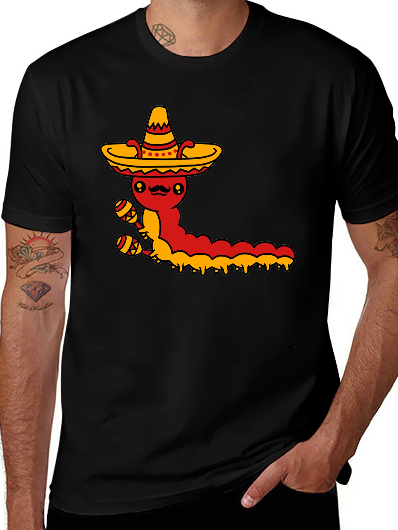 Variant 15 of Mexican Fiesta T-Shirt - Caterpillar with Sombrero & Maracas