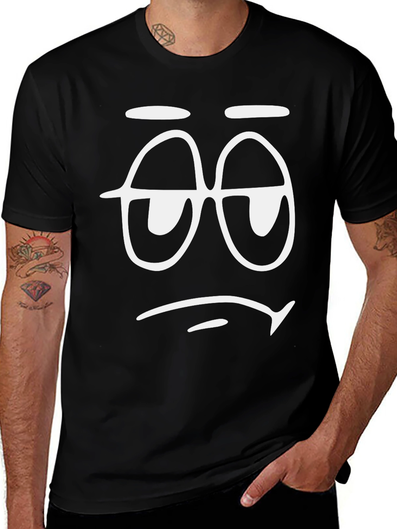 Variant 2 of Sleepy Face Graphic T-Shirt - Black Cotton Tee