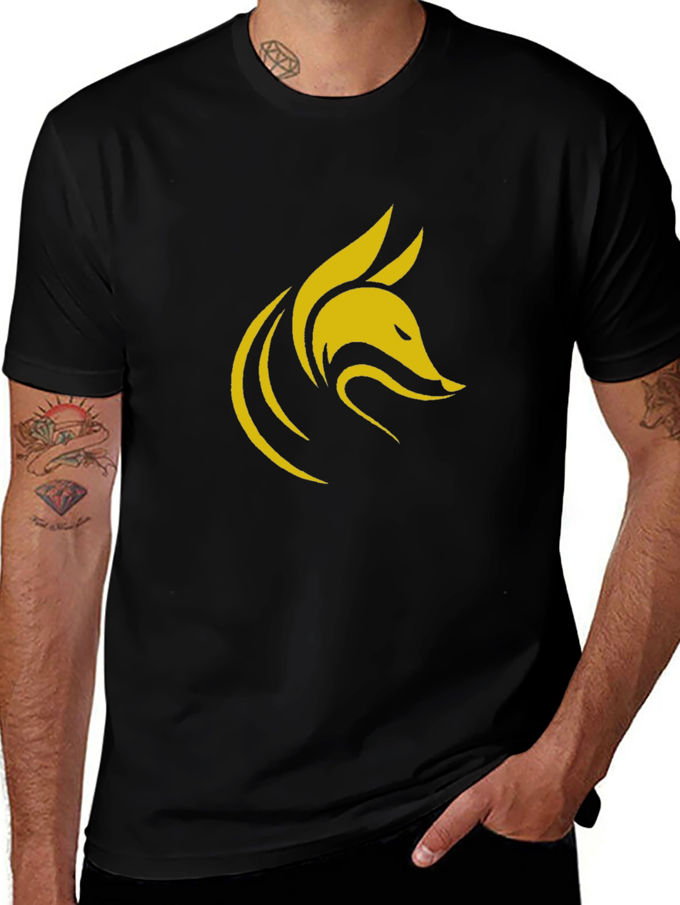 Variant 23 of Men's Black T-Shirt with Stylish Fox Graphic
