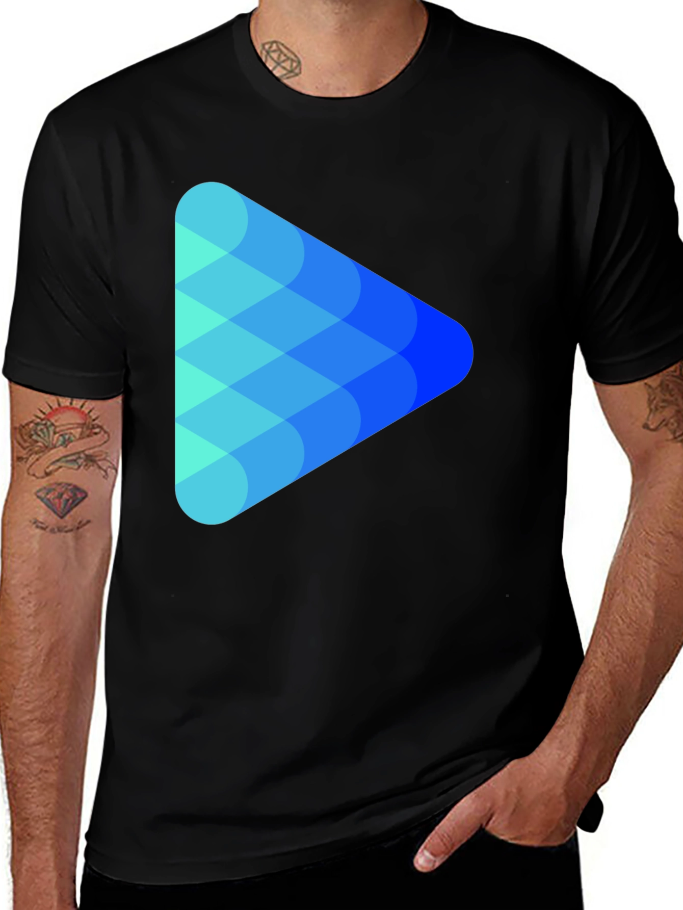 Variant 6 of Modern Play Button Graphic Tee - Black Cotton Casual T-Shirt