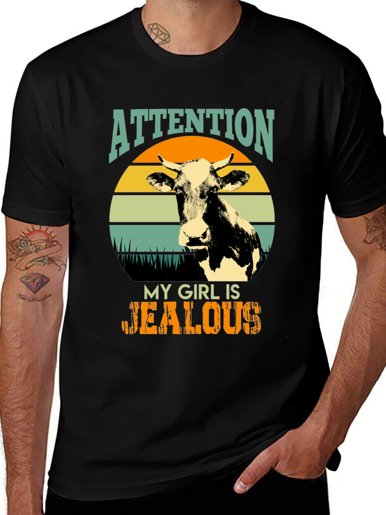 Variant 16 of Attention My Girl Is Jealous Cow Graphic Tee
