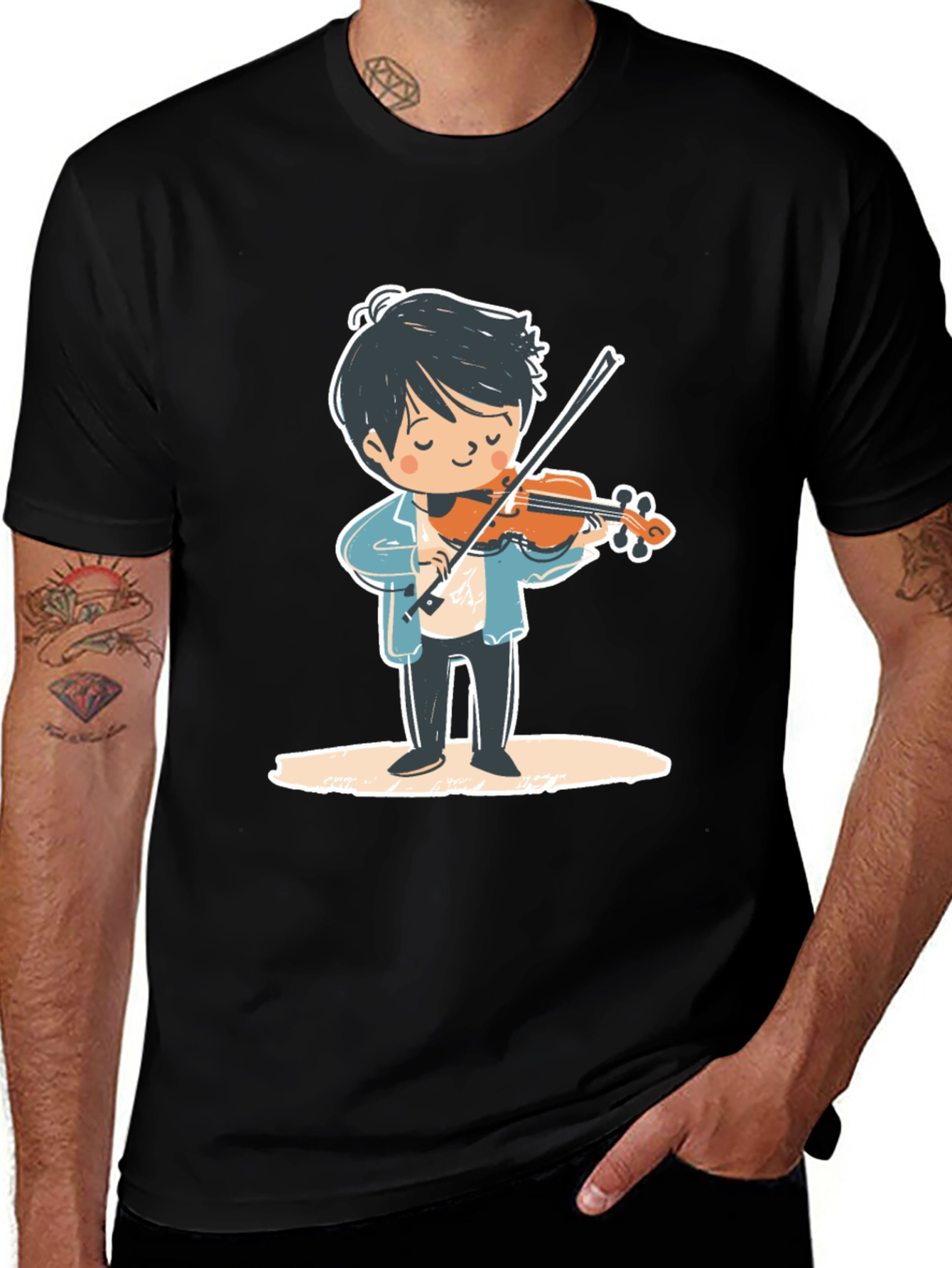 Variant 13 of Violinist Cartoon Graphic Tee - Unisex Black T-Shirt