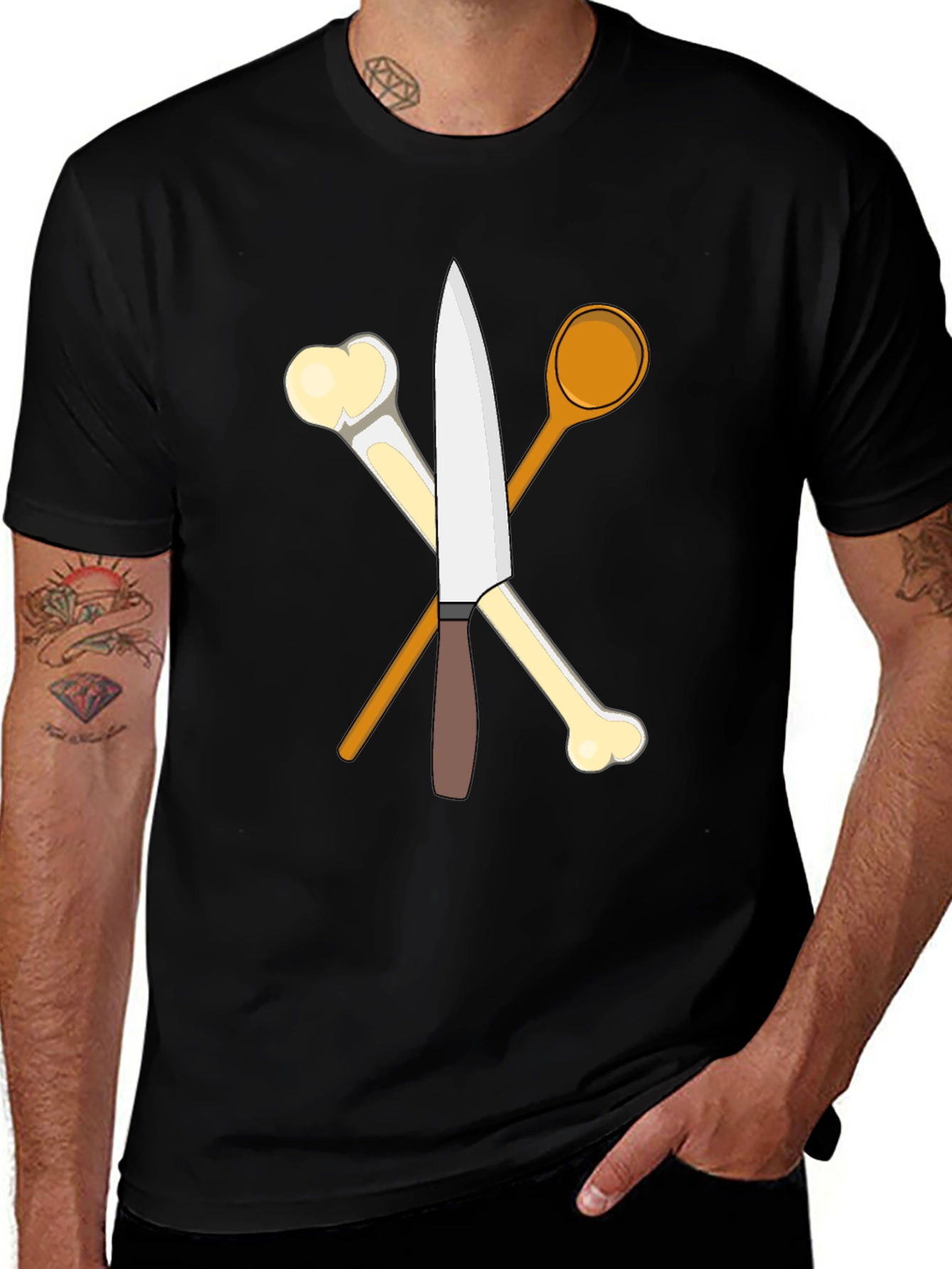 Chef's Knife, Bones, and Spoon Black T-Shirt