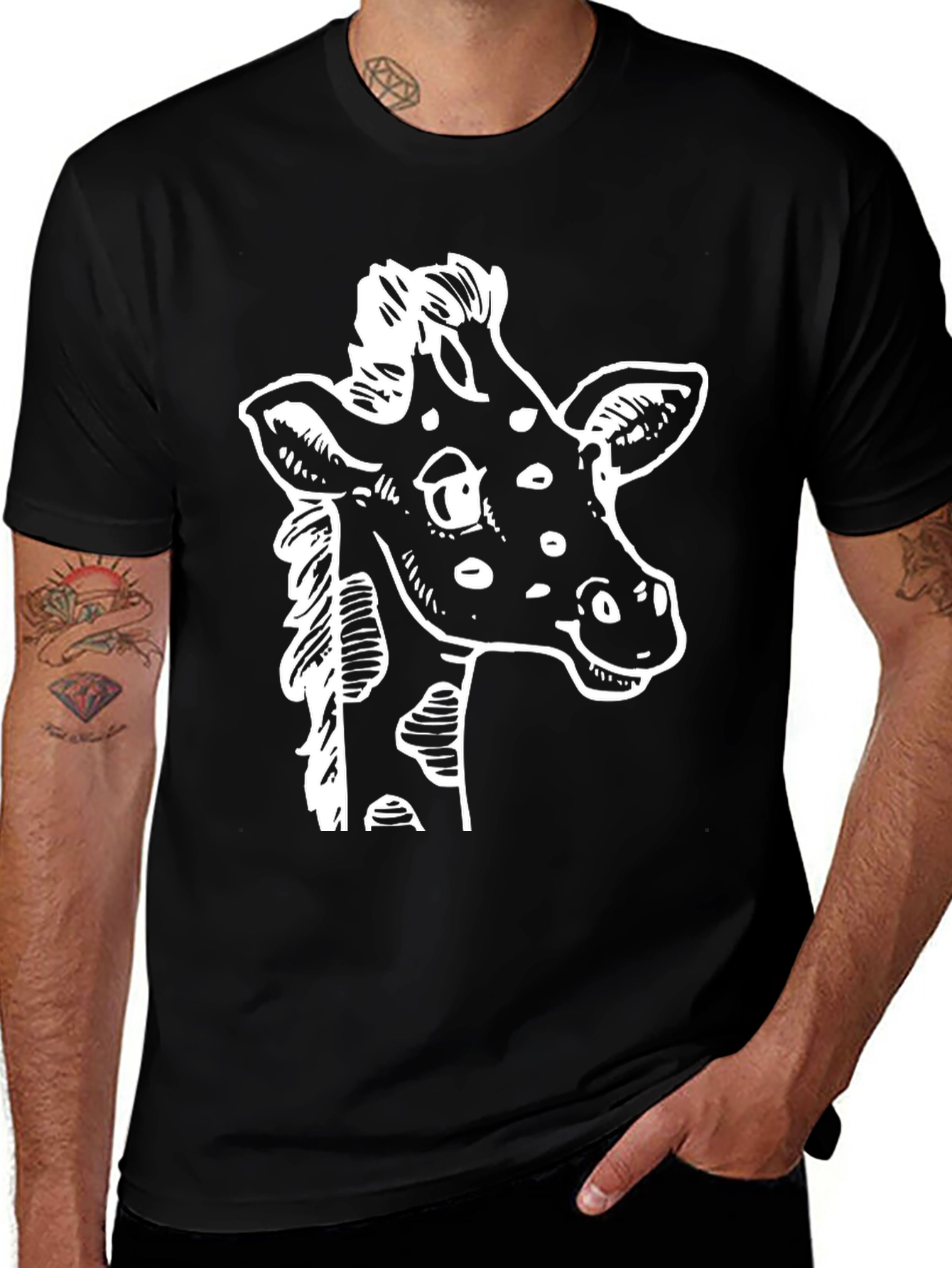 Variant 14 of Giraffe Graphic Tee - Black Cotton T-Shirt