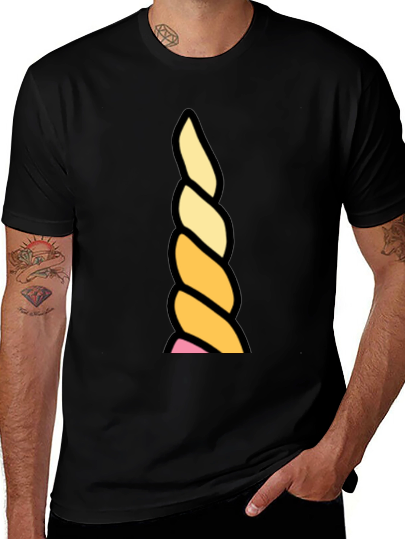 Variant 14 of Unicorn Horn Graphic Tee - Black Cotton T-Shirt