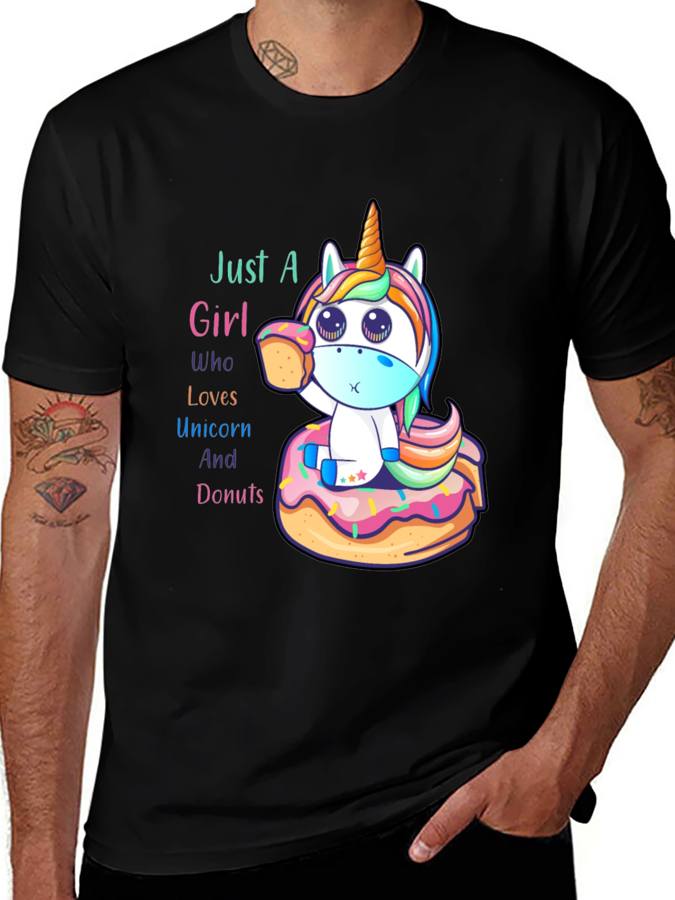 Black Unicorn & Donuts Graphic T-Shirt main image