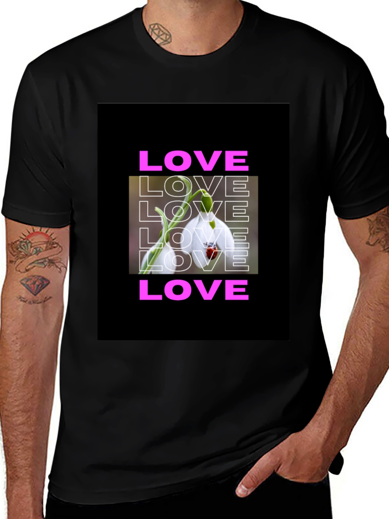 Variant 27 of Love Flower Graphic T-Shirt - Black