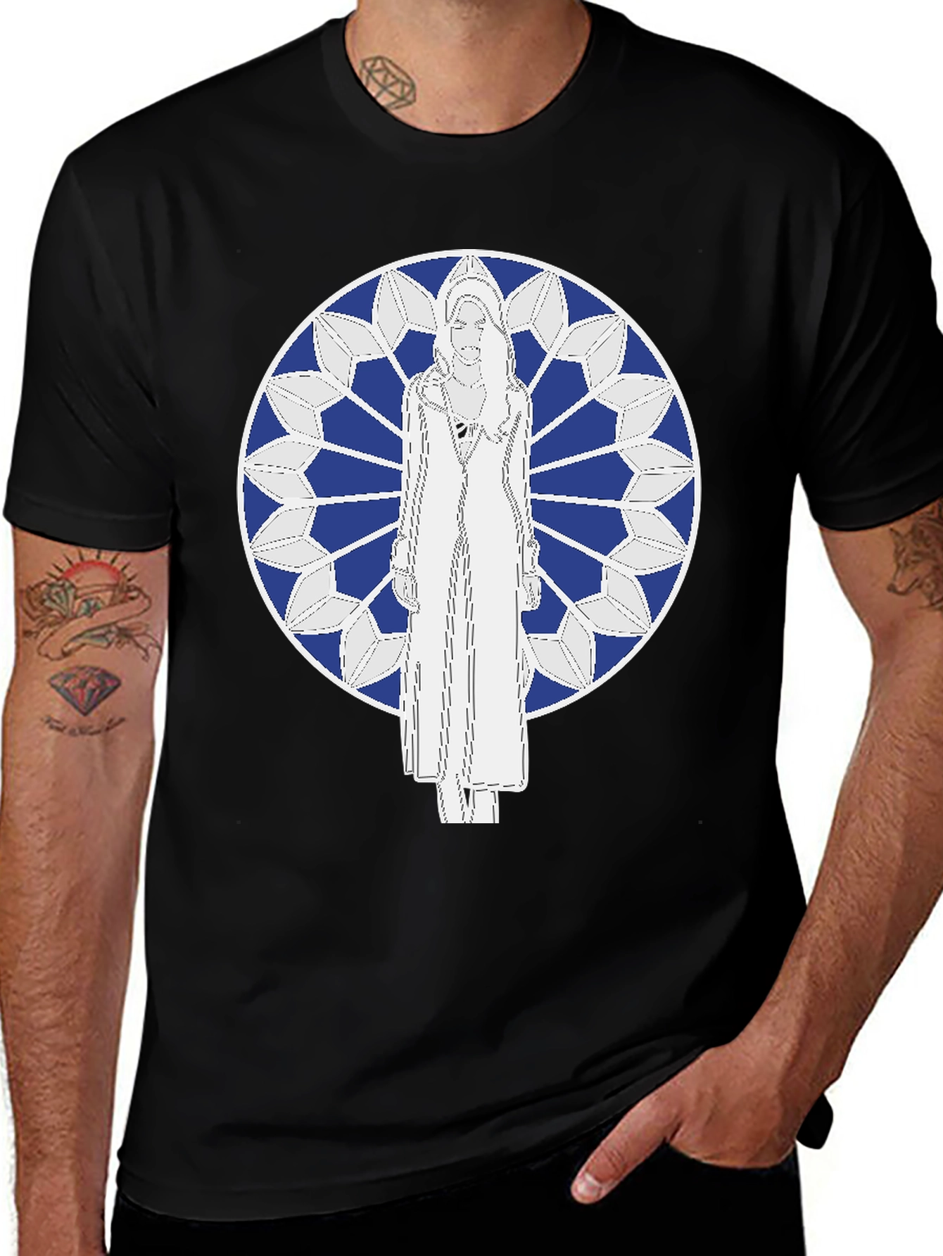 Variant 27 of Graphic Tee: Woman and Geometric Design