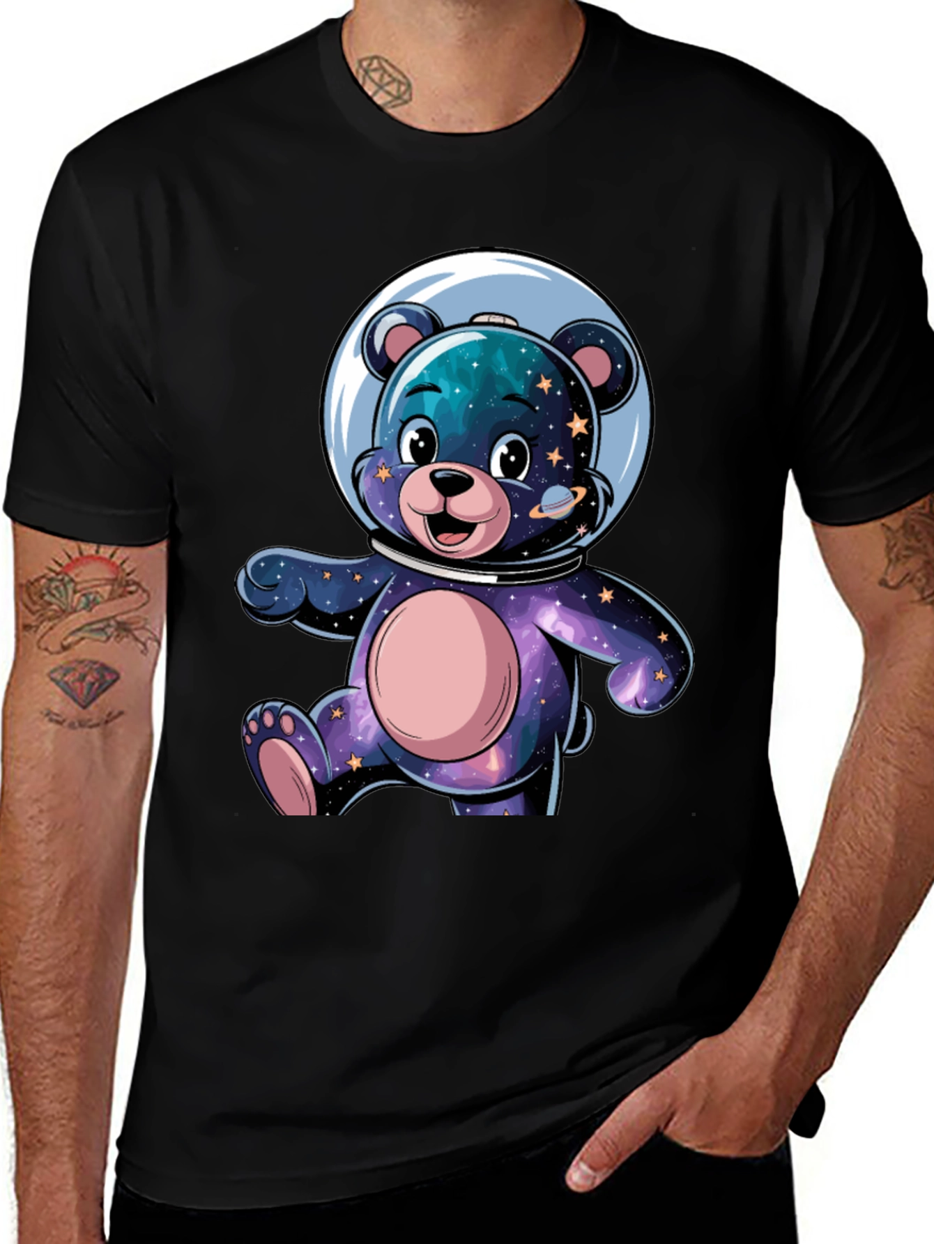 Variant 18 of Astronaut Bear Graphic Tee - Galaxy Design