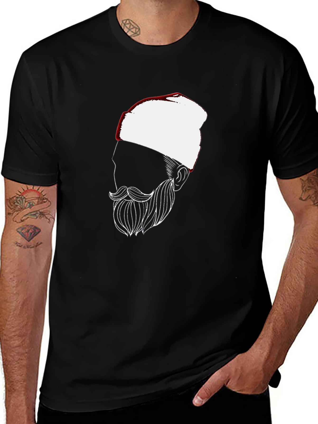 Black Men's Black T-Shirt with Bearded Man Graphic main image