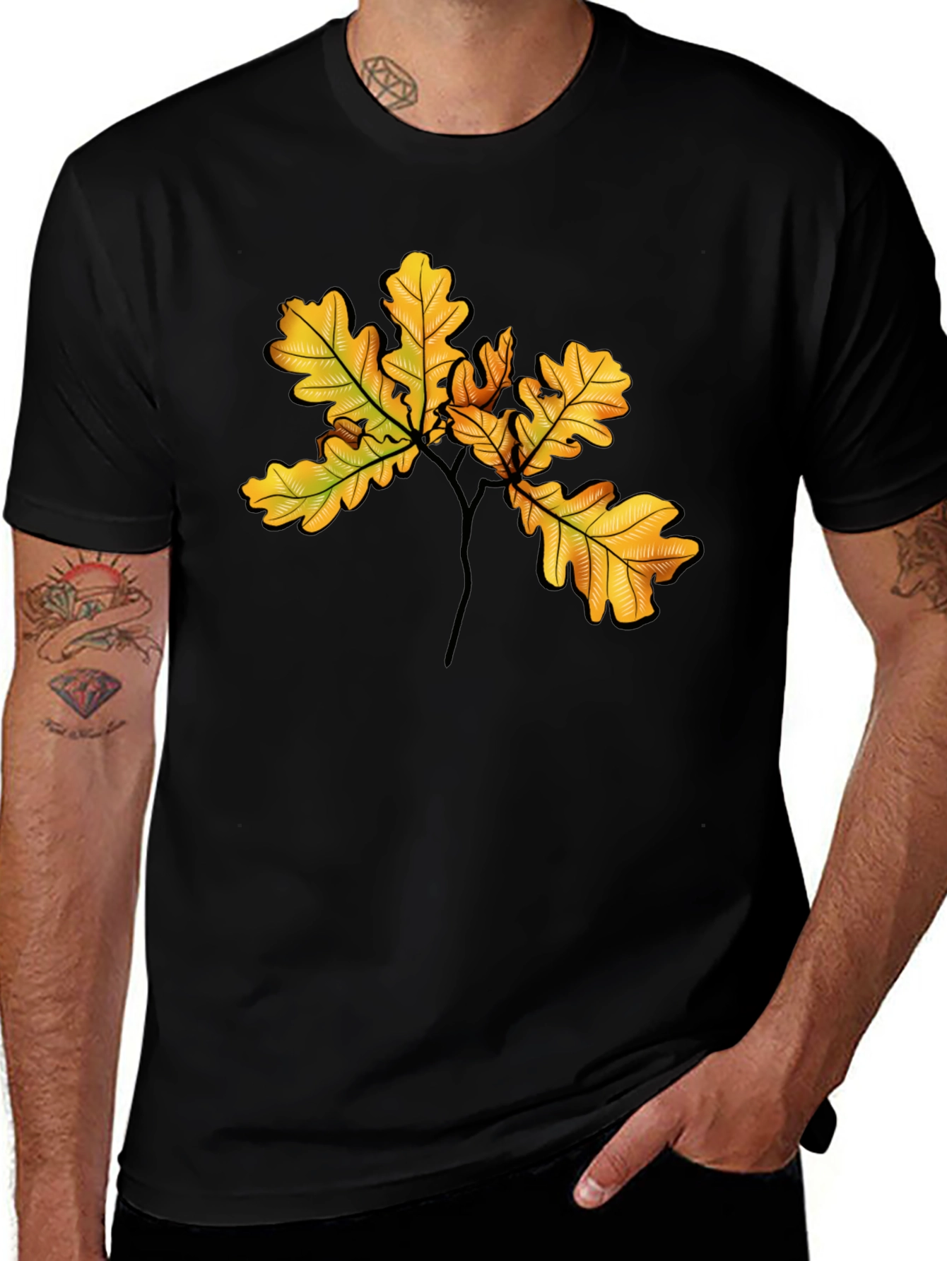 Variant 10 of Autumn Oak Leaf Black T-Shirt