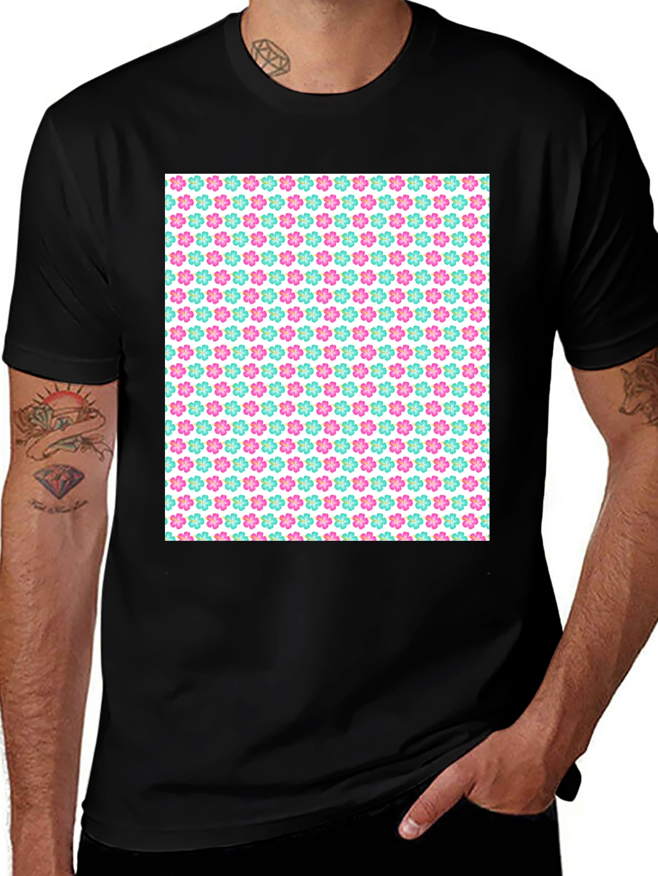 Variant 7 of Floral Pattern Tee - Fun & Vibrant Design