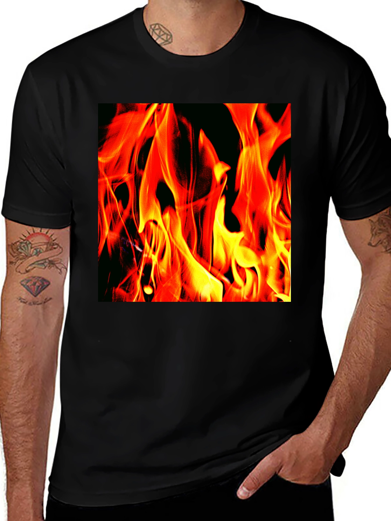Variant 28 of Fiery Flames Graphic T-Shirt - Bold Black Tee