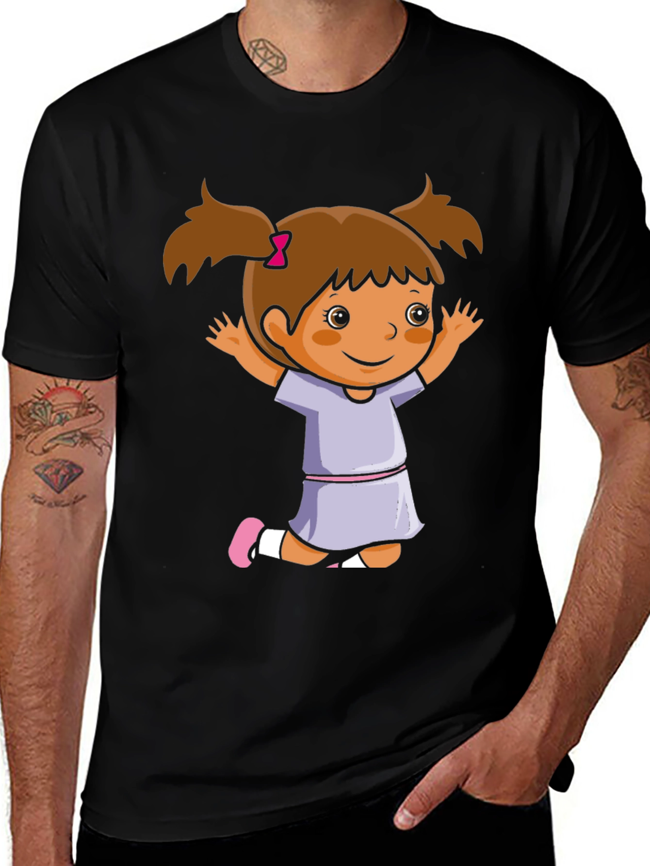 Variant 26 of Cute Girl Cartoon Black T-Shirt