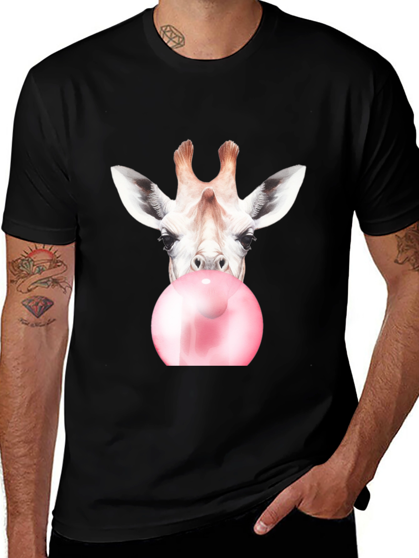 Variant 13 of Giraffe Bubble Gum Graphic Tee - Cool Animal Shirt