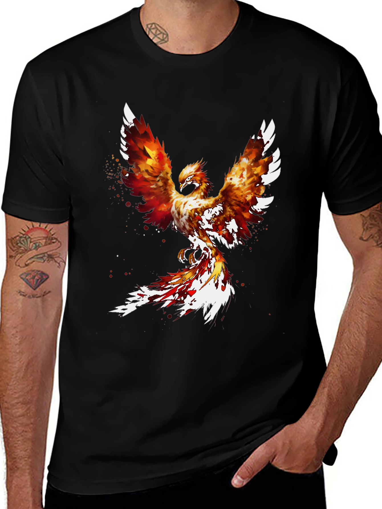 Variant 3 of Fiery Phoenix Graphic Tee - Black Cotton Blend