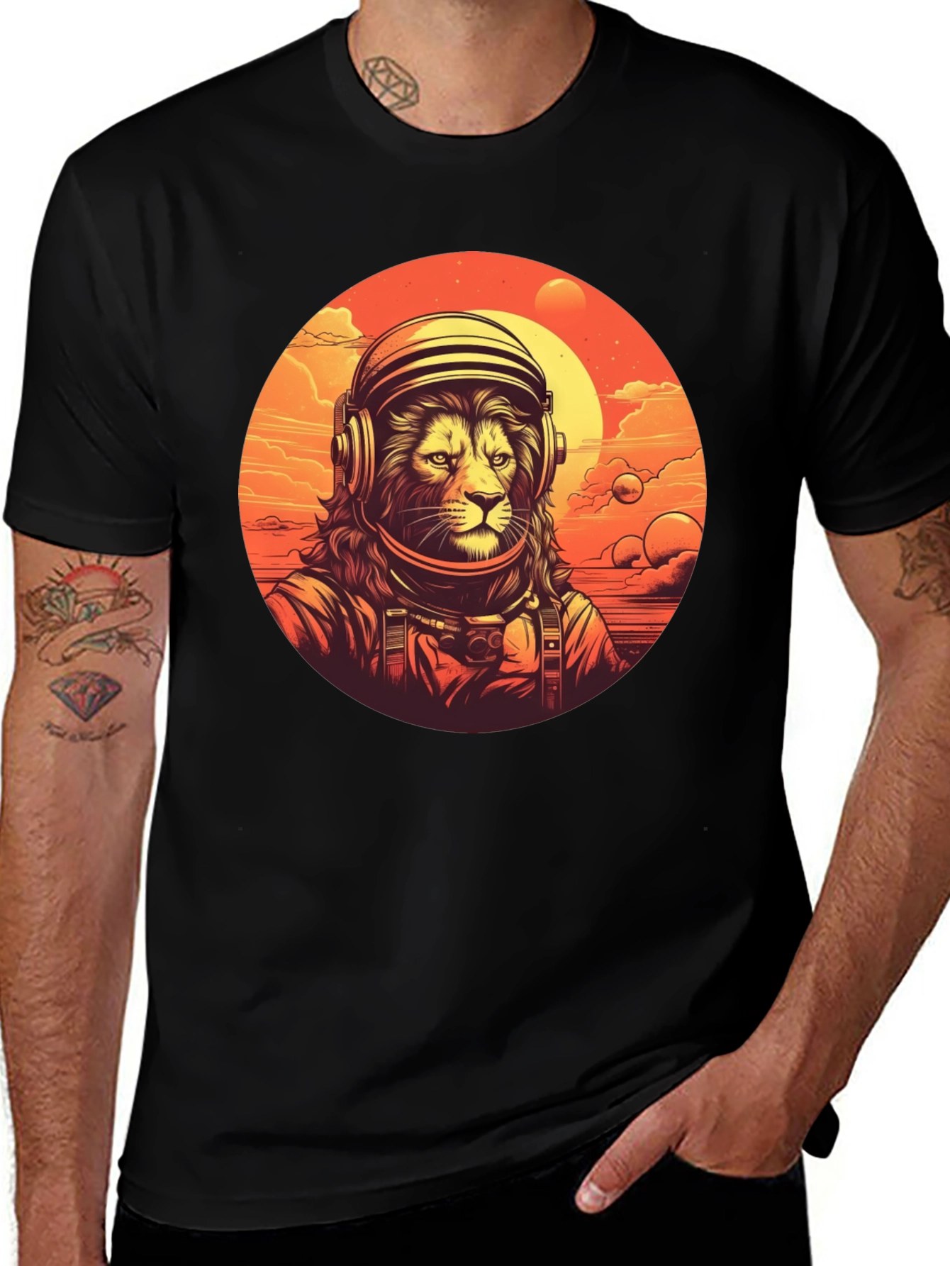 Variant 28 of Lion Astronaut Graphic Tee - Space Adventure Style