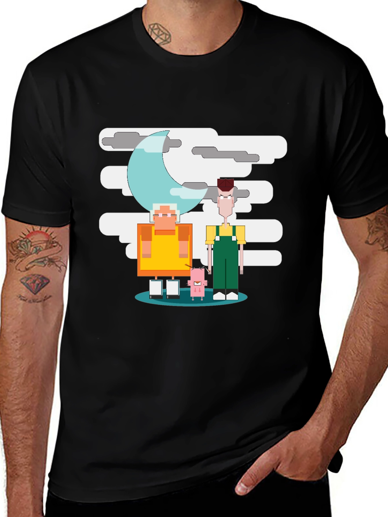 Variant 25 of Pixel Art Cartoon Black T-Shirt