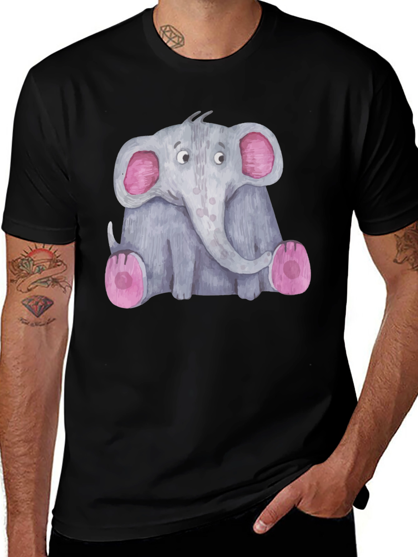 Variant 27 of Cute Elephant Graphic Tee - Unisex Black T-Shirt