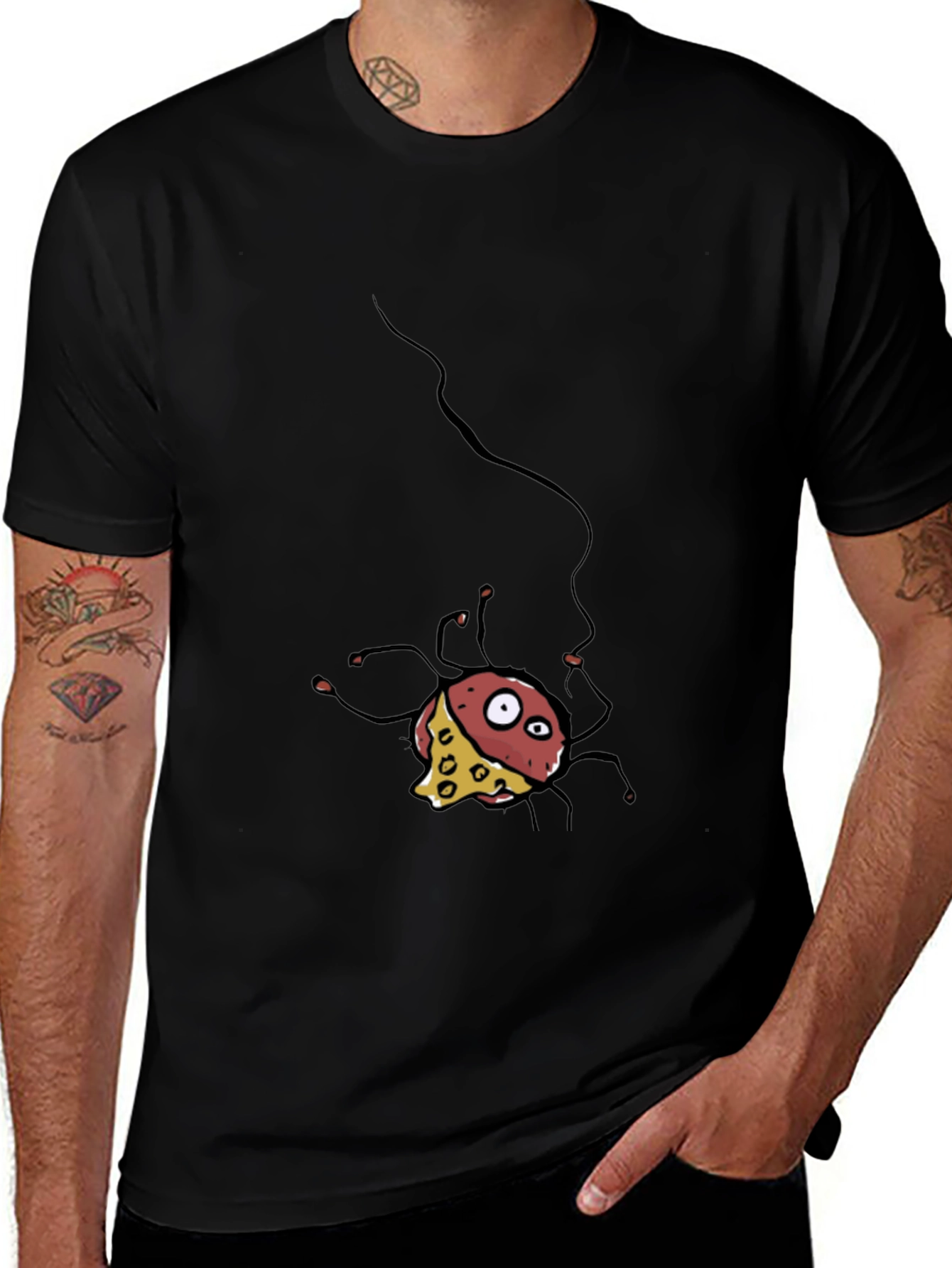 Variant 30 of Cartoon Cheese Spider Black T-Shirt