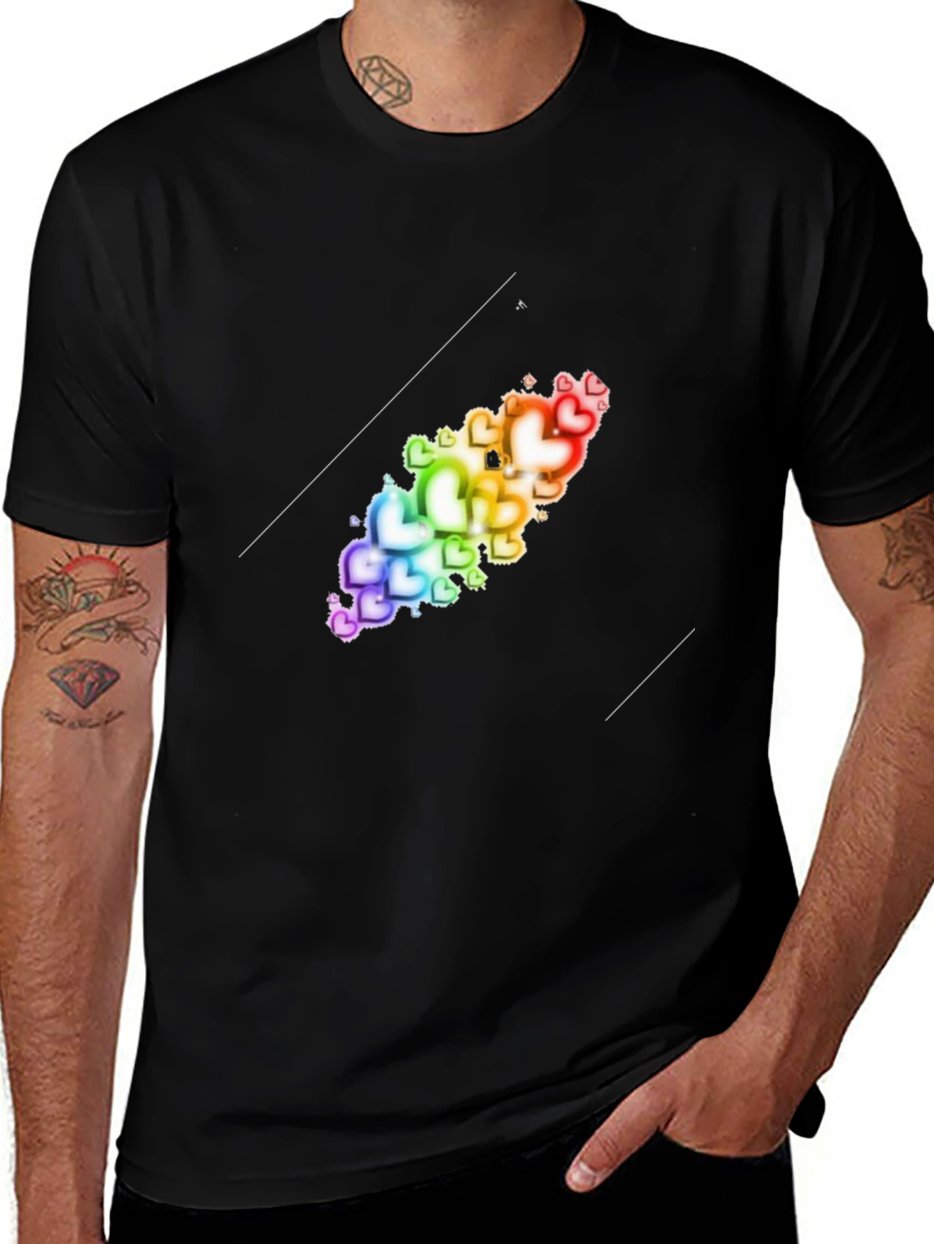 Variant 10 of Rainbow Hearts Graphic Tee - Stylish Black T-Shirt