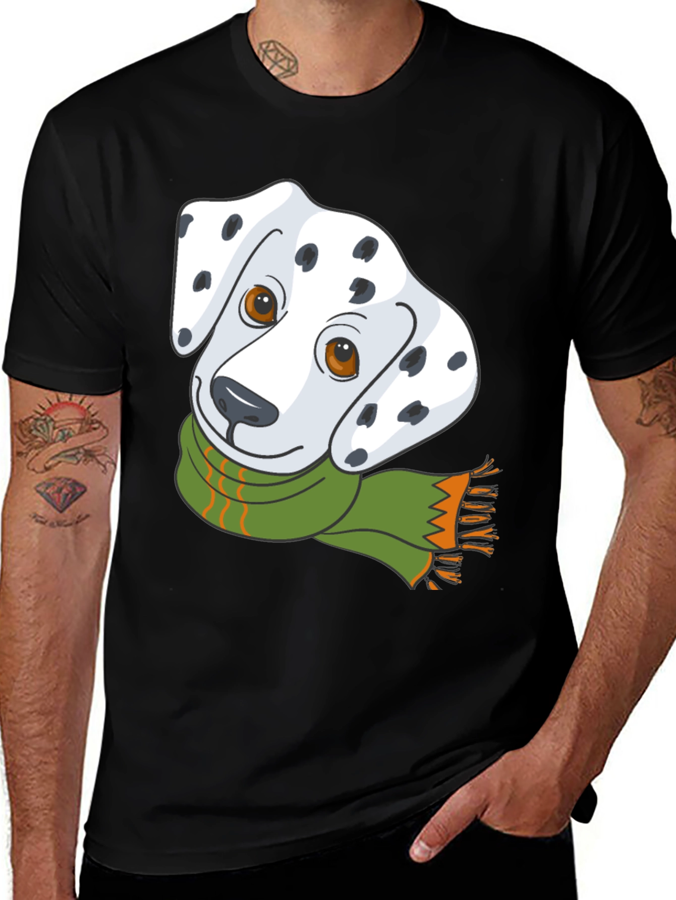 Variant 15 of Dalmatian Dog Scarf Graphic Tee - Black