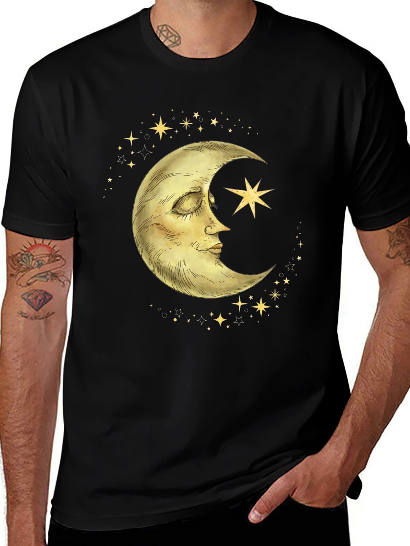 Variant 27 of Celestial Moon & Stars Graphic T-Shirt - Black