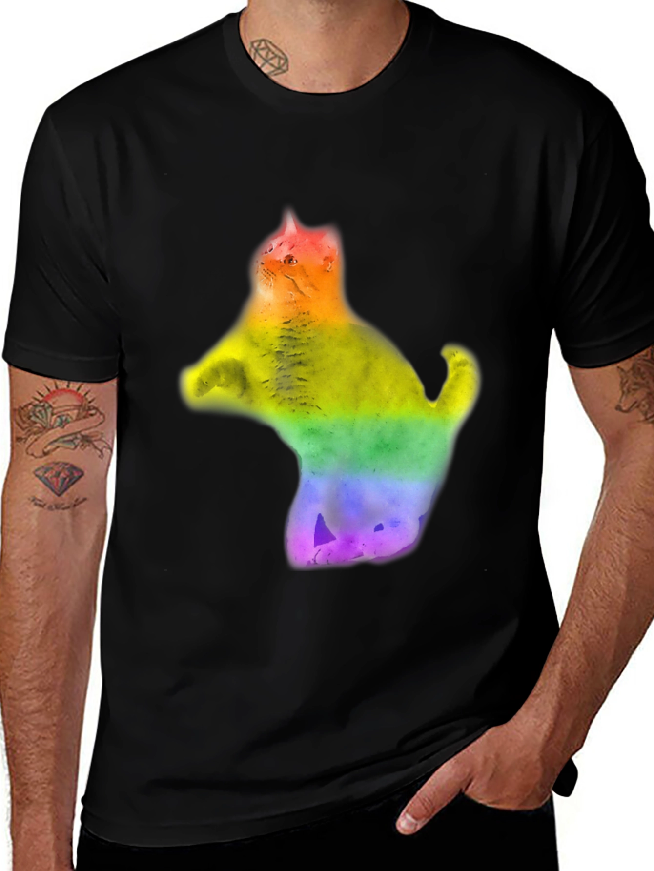Variant 8 of Rainbow Cat Graphic Print T-Shirt - Black