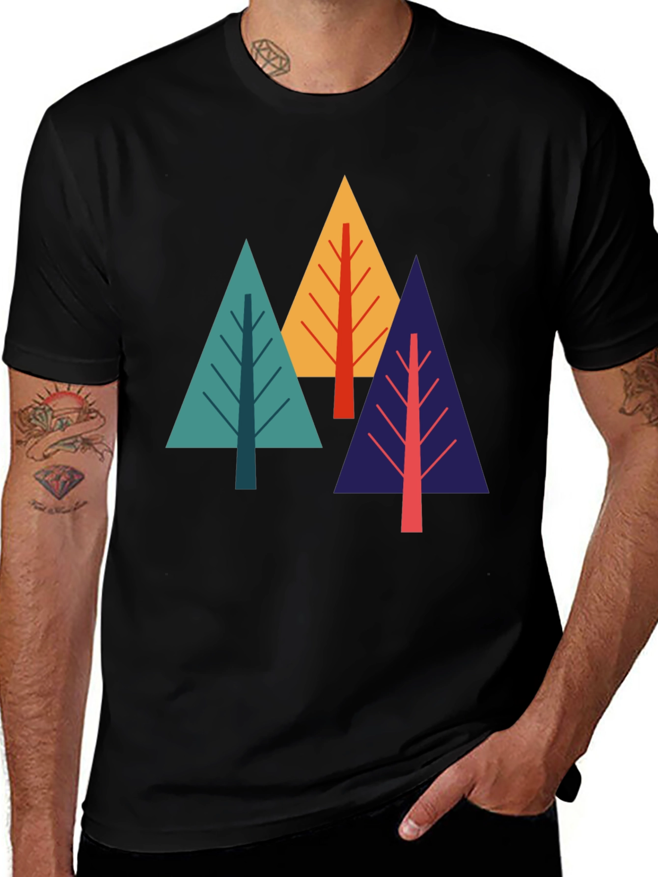 Variant 15 of Geometric Tree Graphic Tee - Black Cotton Blend